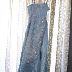 Beautiful Beaded Blue Formal Dress Shawl Included 