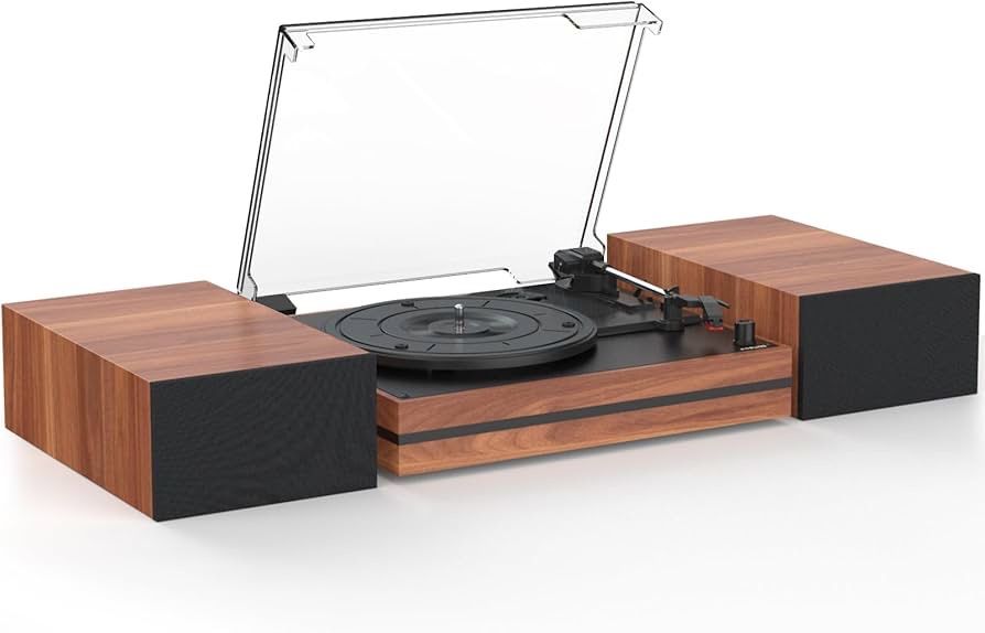 Record Player for Vinyl with Dual Separate Stereo Speakers Vintage Turntable BT Wireless Input Playback Belt Drive 3 Speed 3 Size Playback Record Play