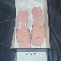 GUCCI Logo Rubber Slides Mules pink Sz38 US 8  $100