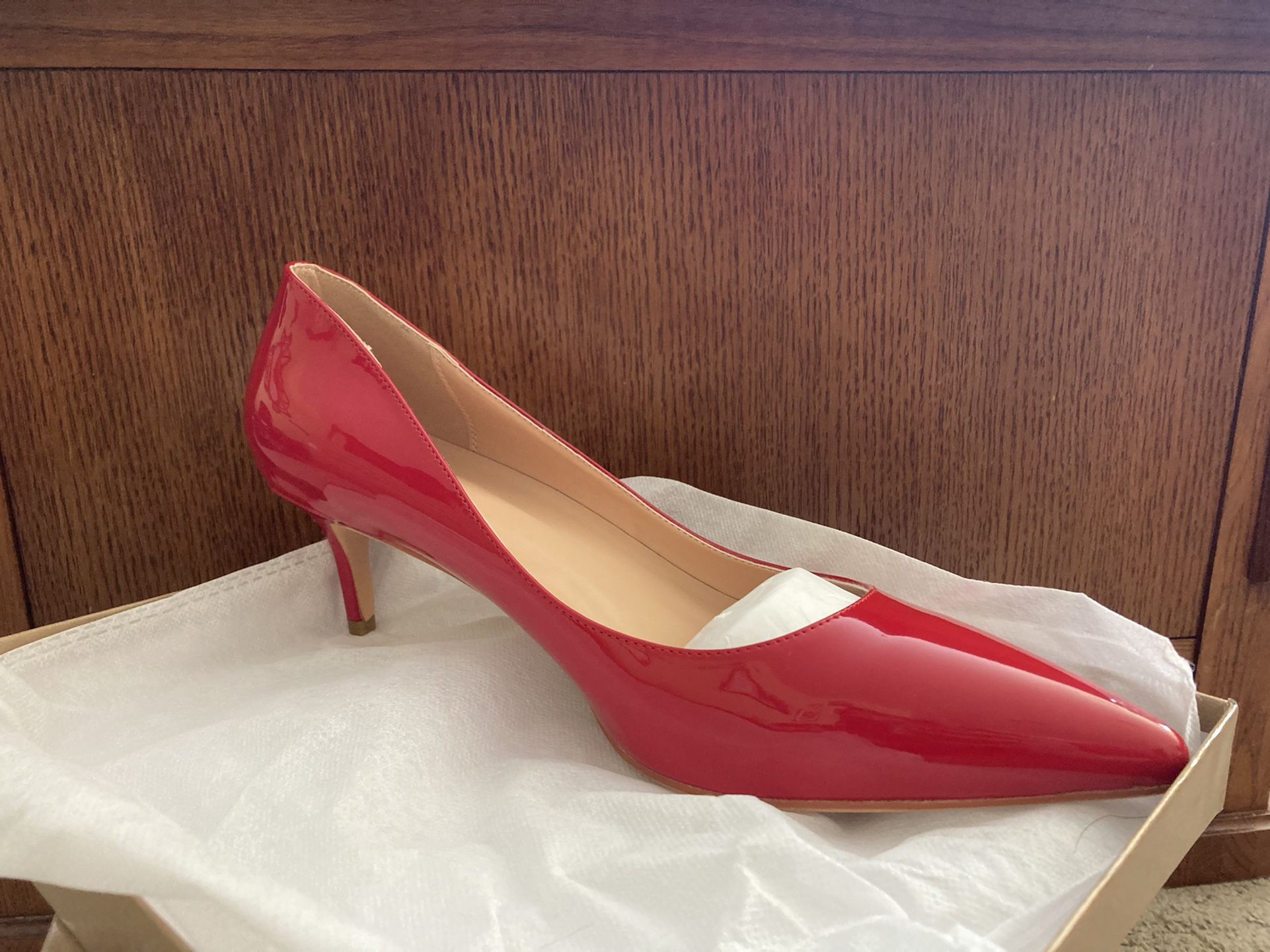Only Maker Shoes, Red Kitten Heel, US Size 14