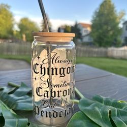 16oz Glass Cup With Bamboo Lid And Metal Straw