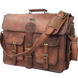 Cuero DHK 18 Inch Vintage Handmade Leather Travel Messenger Office Crossbody Bag Laptop Briefcase Computer College Satchel Bag For Men And Women