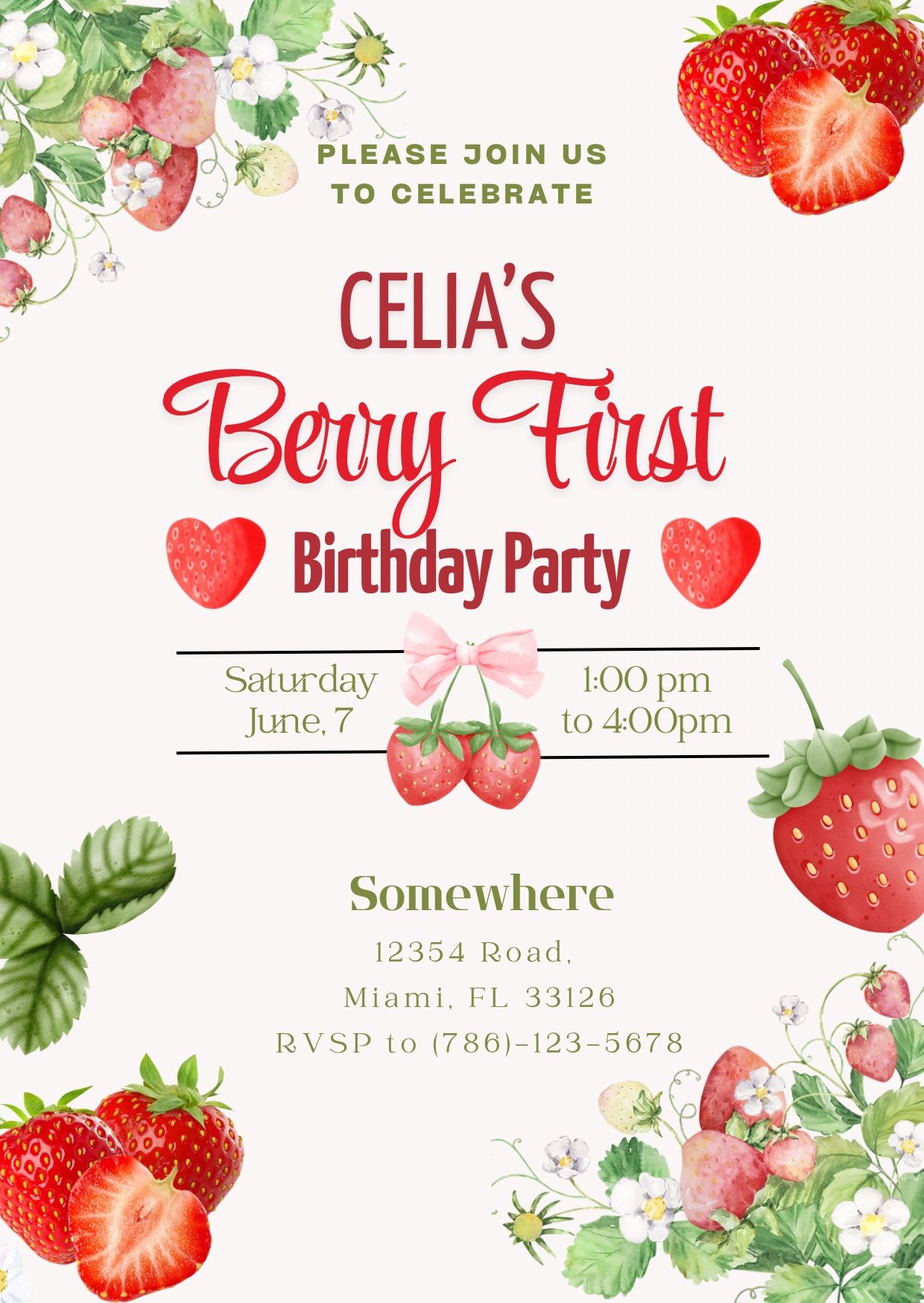 Berry First Birthday Invitation