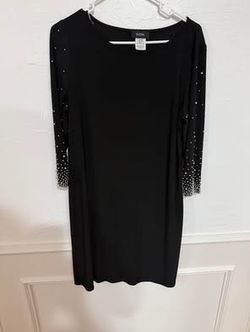 Like new classic black dress MSK with pearl and rhinestone embellishments size Large