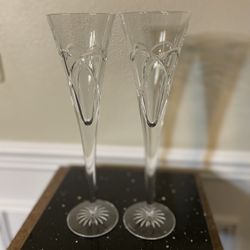 Vintage- Set of 2 Fluted Champagne Waterford Wishes Love & Romance 11.5”