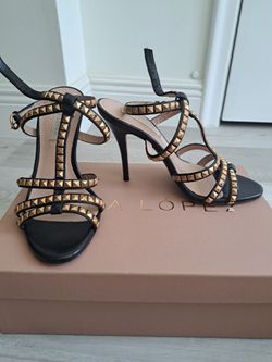 Pura Lopez Strappy Black/ Gold High Heel