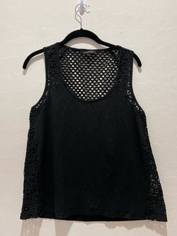 Banana Republic Women's Size M Blank Tank Top Mesh Back Laser Cut Lace Sides