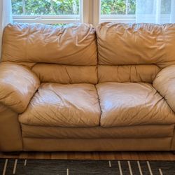 Beige Real Leather Couch 
