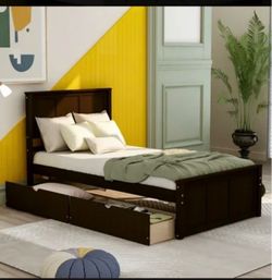 Wood Platform Bed Frame with Storage Drawers Size Twin
