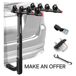 NEW! 4 Bike Rack Bicycle Carrier Racks Hitch Mount Double Foldable Rack for Cars Truck SUV Fits 2" Receiver, Tie Down Strap, Anti-Rattle Hitch Tighten