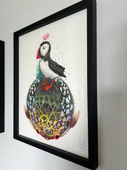 Puffin, puffer and jellyfish art wall decor
