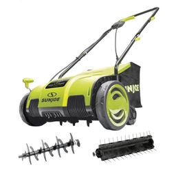 Sun Joe AJ805E 15″ Electric Dethatcher & Scarifier, 13-Amp, 5-Position Height, 13.2-Gal Bag