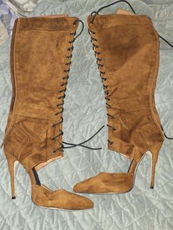 Paper fox Cut Out Stiletto Boots size 11 Womens Faux Brown Suede $35