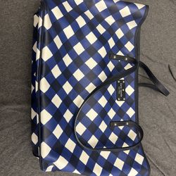 Kate Spade Blue and White Checkered Tote Bag