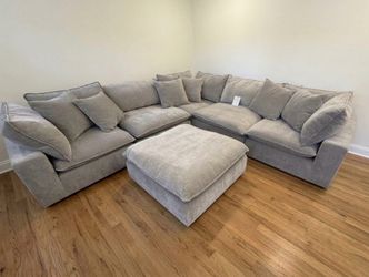 Gray Fabric Cloud Sectional Sofa - Matching Ottoman - NO Credit Needed!!