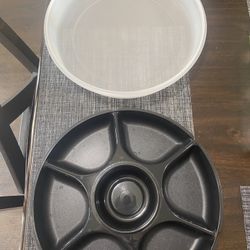 Vintage Black Tupperware Chips And Salsa Tray With Lid 