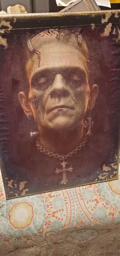 Frankenstein  canvas wall art hand crafted  by me 9x12"