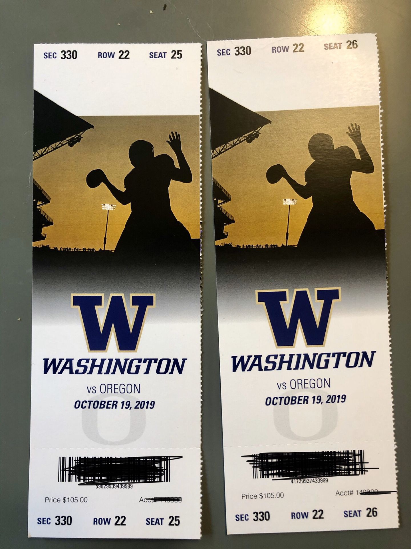 Washington husky Vs Oregon Football tickets(UW/UO)