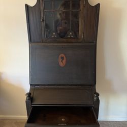 Rare Antique Daisy Line Petite Secretary/drop leaf writing desk hand painted fleur di leas 5’ Tall