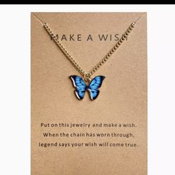 Cute New Butterfly Necklace W Make A Wish Card