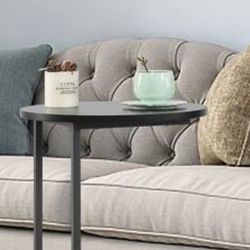 Round End/Side Table That Slide Under Black C Shaped H23.5"