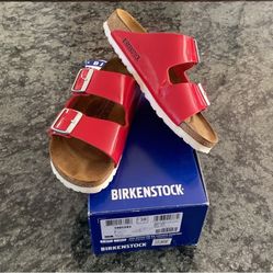 Women’s Birkenstock Arizona Red Patent Sandals, Size 38