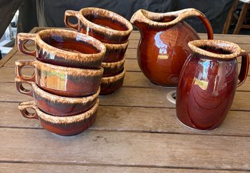 Vintage Brown Drip Glaze Stoneware Set