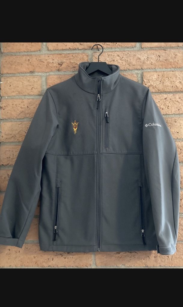 READ ENTIRE AD BEFORE MESSAGING - Columbia Men’s ASU Ascender™ Softshell Jacket lined coat size small grey sparky pitchfork Bionic