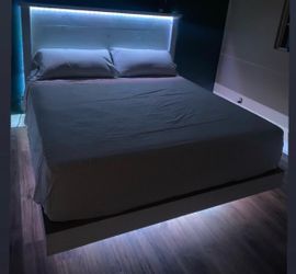 Floating Platform Bed Frame with LED Lights