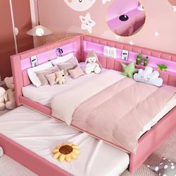 Pink LED Full Size Day Bed w/ Trundle 