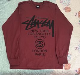 Stüssy World Tour Burgundy Long Sleeve Tee Size Small