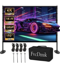 150 inch Projector Screen with Stand, 16:9 4K HD Portable Outdoor Movie Screen, Wrinkle-Free Foldable Indoor Projection Screen with Carry Bag & Ground