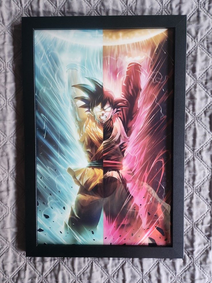Dragon Ball Z Goku / Dragon Ball Super Goku Black Split Art Print Framed Poster