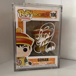 Funko pop Dragon Ball Z Gohan 106 Signed, character name, and quote