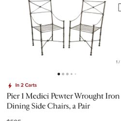 set of (4) Pier 1 Medici Pewter Wrought Iron Dining Side Chairs 