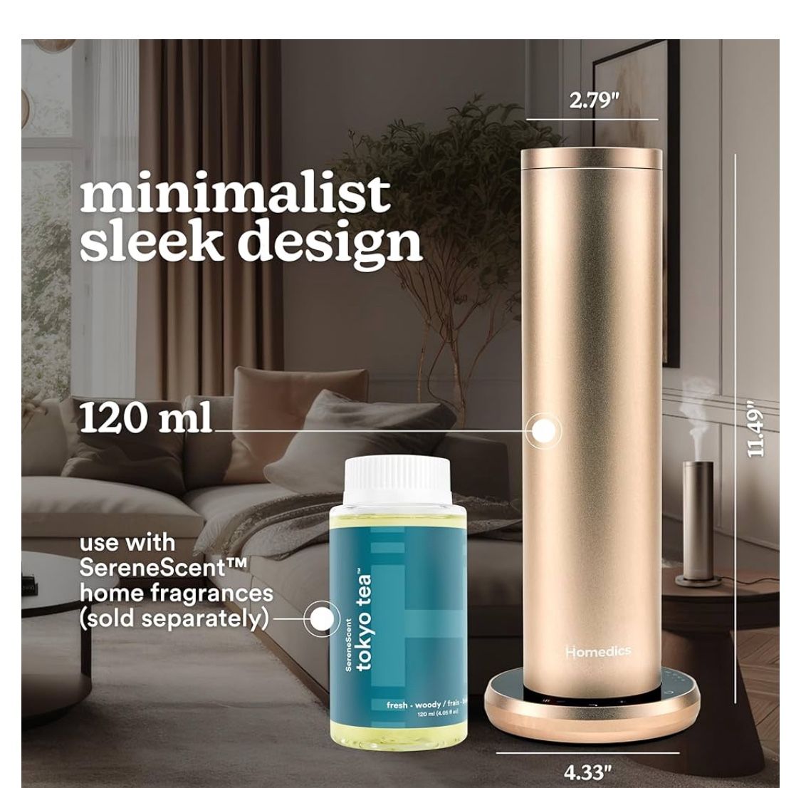 Homedics SereneScent Waterless Home Fragrance Diffuser, Use with Homedics SereneScent Oil (Sold Separately), Patented Air Diffusion Technology, Clean