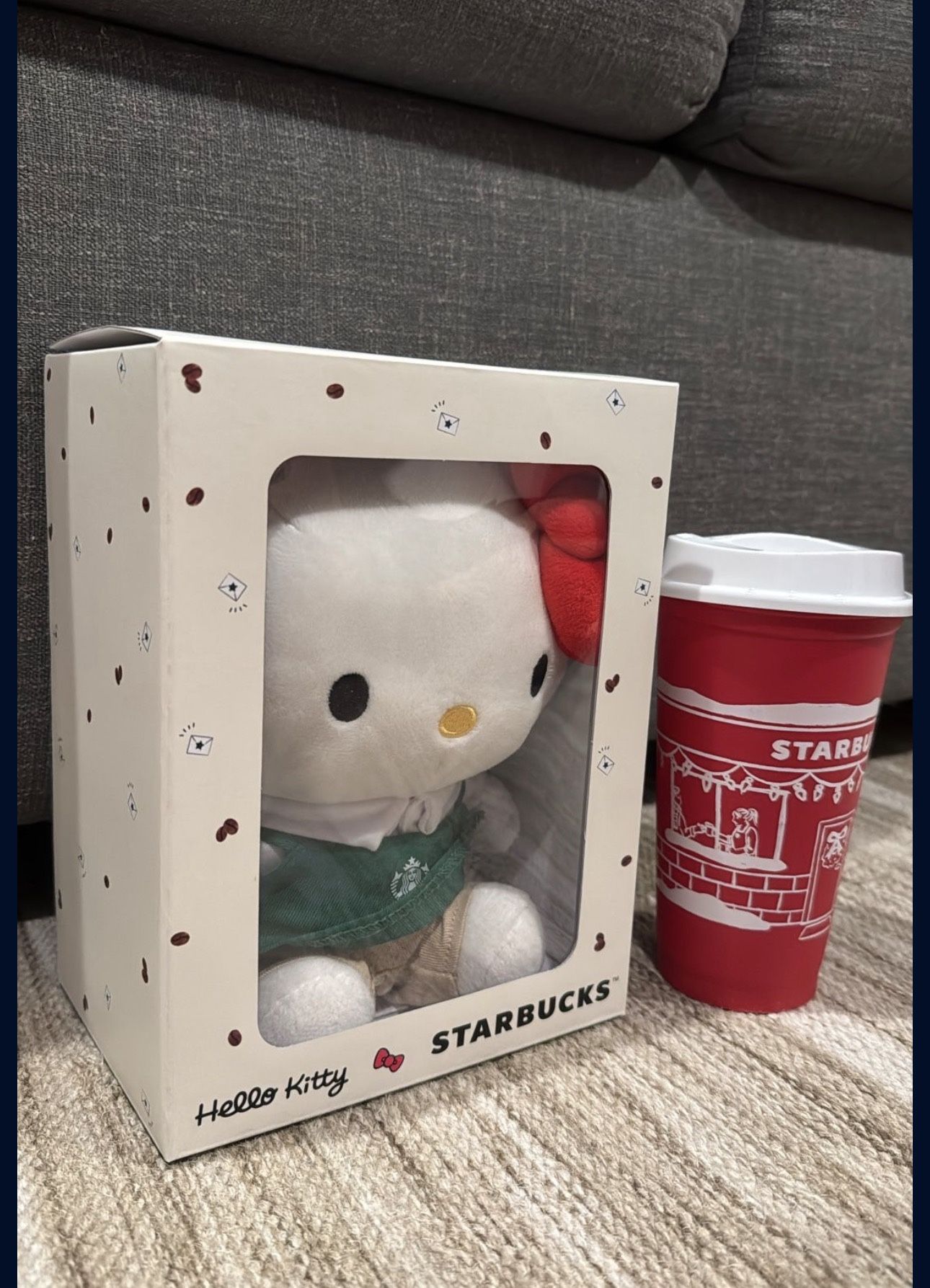 Starbucks Hello Kitty Plush + 2025 Christmas Red Cup COMBO 