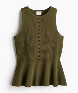 RIB-KNIT PEPLUM SLEEVELESS TOP