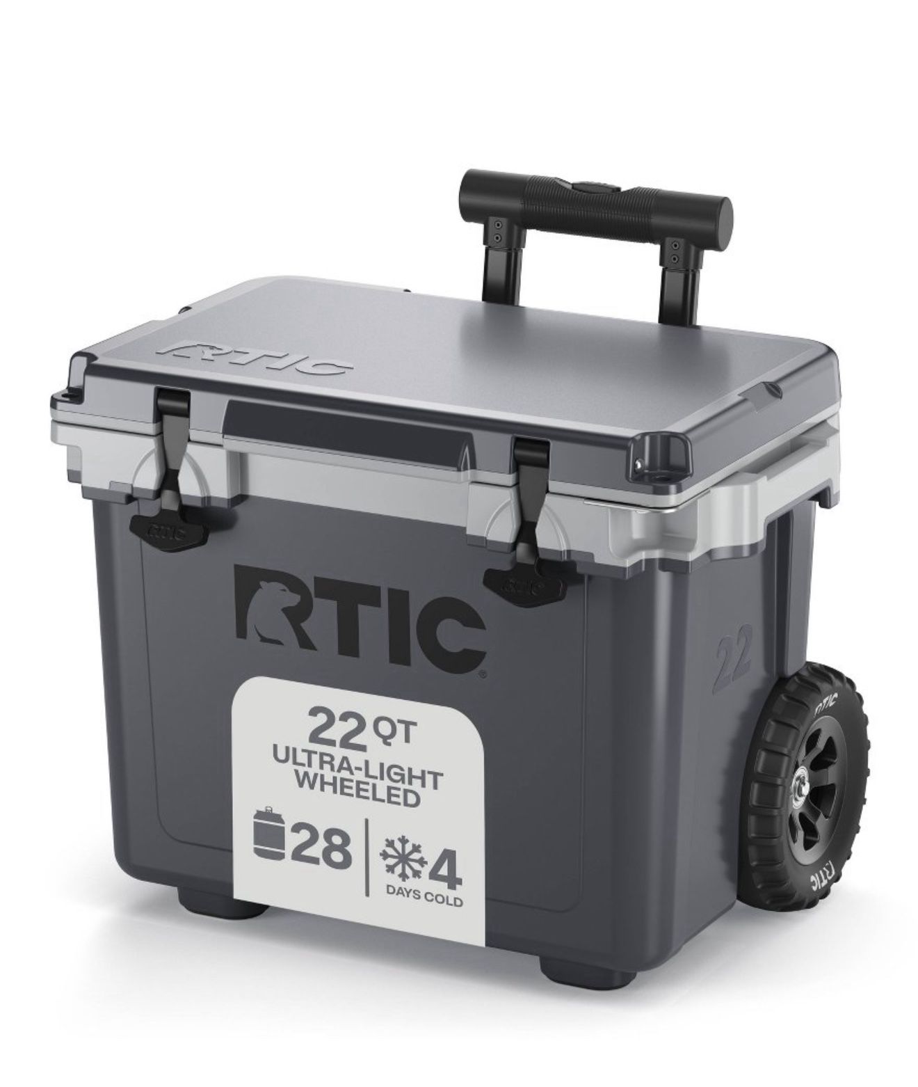 NEW RTIC 22QT Ultra-Light Rolling Cooler Hard Cooler Gray Wheeled Ice Chest 30 Can