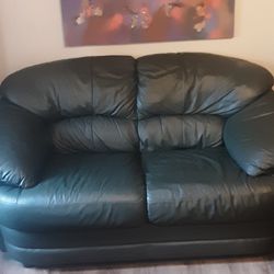 Green Leather  Loveseat, Made In Italy $222