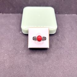 Red Agate Silver Ring - Size 8