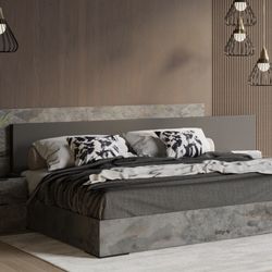 KING MODERN VOLCANO OXIDE GREY BED