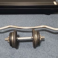 70 Lb Curl Barbell Adjustable 35lb Each Side +bar And 20lb Dumbell 10 Lb Each Side