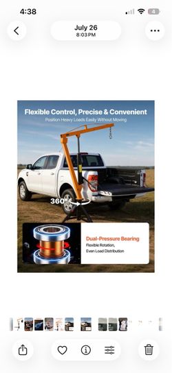 Truck Crane, 1000 lbs Pickup Hitch Crane Trailer Hitch Mounted, Manual Hydraulic with 8T Hydraulic Jack,360° Rotating Telescopic Boom,Foldable Truck B