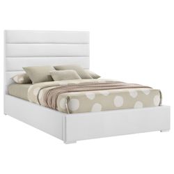 White Faux Leather Full Platform Bed Channel Tufted Cama Plataforma Blanca Cama Matrimonial  Full Tapizada Venta Furniture Sale Muebles