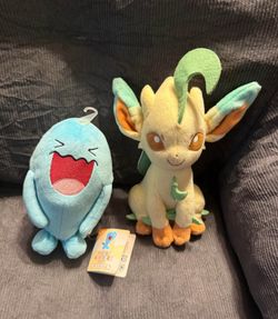 Pair of Official Pokemon Plush – Wobbuffet with Original Tags & Leafeon