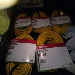 Three 50 Ft 12 Gauge Extension Cords And Two 100 Ft 12 Gauge Extension Cords All Brand New