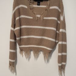 Polly & Esther Striped Fringe Crop Sweater – Size M