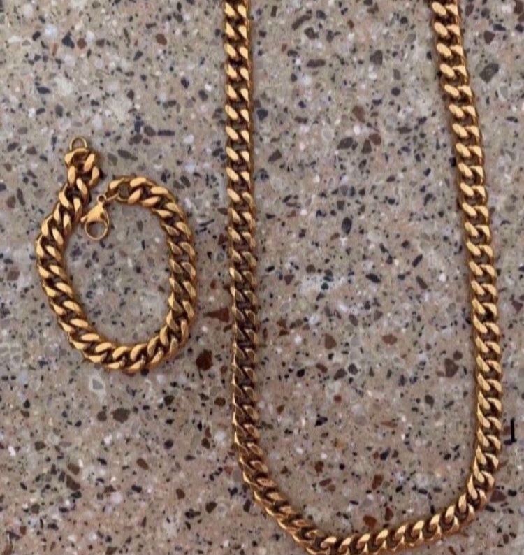 10k Gold Filled Cuban Link Chain & Bracelet