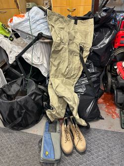 Waders, boots and pouch